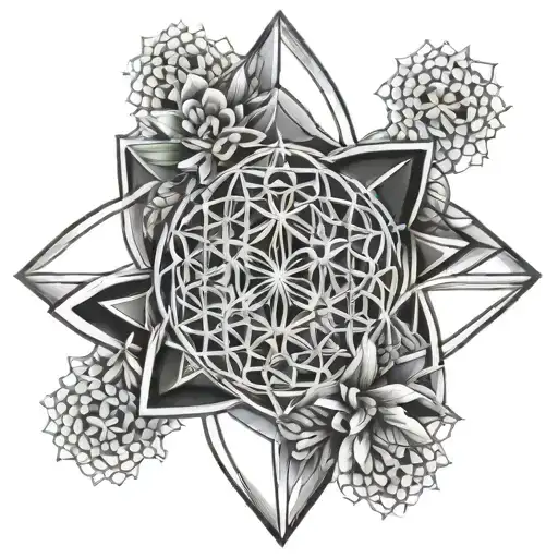 8 pointed star and flower of life tattoo design idea