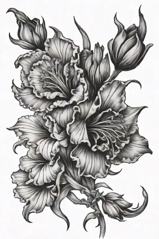 Gladiolus And Poppy flower intertwined tattoo design idea