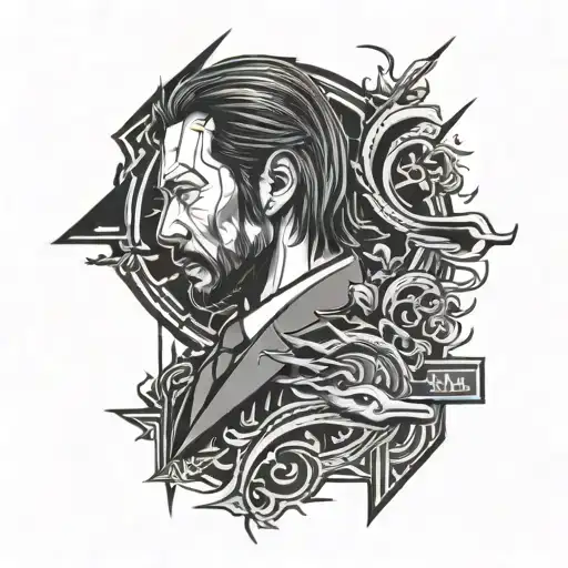 Neon japanese john wick Back tattoo tattoo design idea