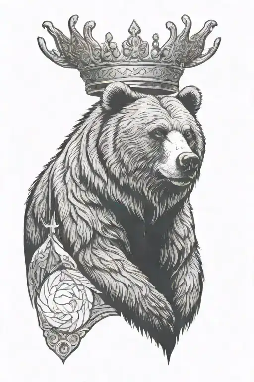 grizzly bear,full moon royal crown  tattoo design idea