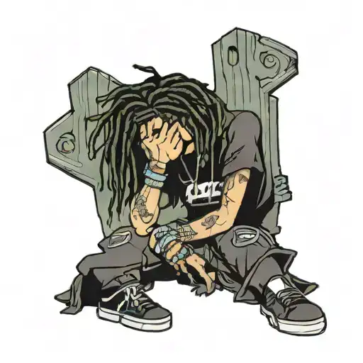 emo,depression,darkness,lonely,suicidal,sad,dark skinned male,dyed short dreads fully hiding face,teens,no tattoos,skinn tattoo design idea