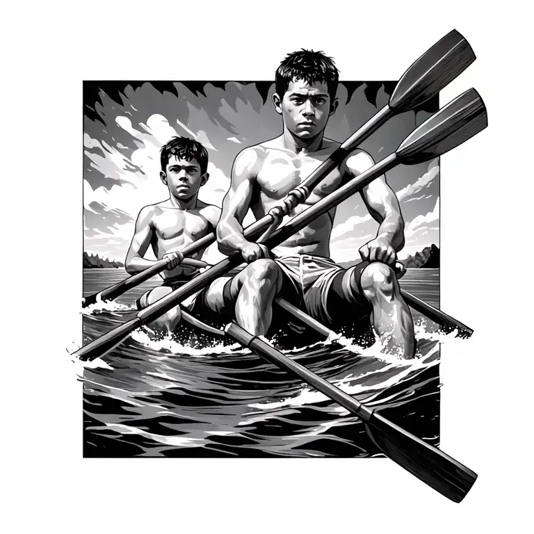 3 black sons rowing oars tattoo design idea