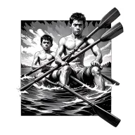 3 black sons rowing oars tattoo design idea