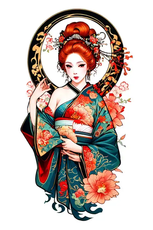 red haired old seductress tattoo design idea