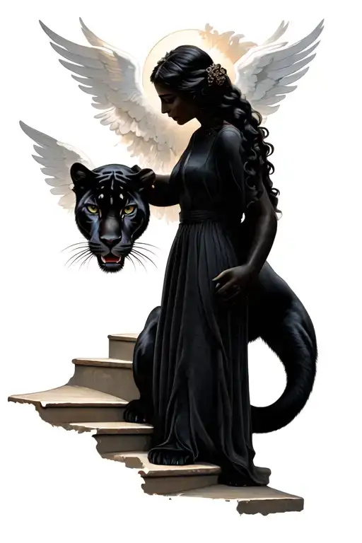 memorial tattoo for mum with a panther protecting the stairs of heaven  tattoo design idea