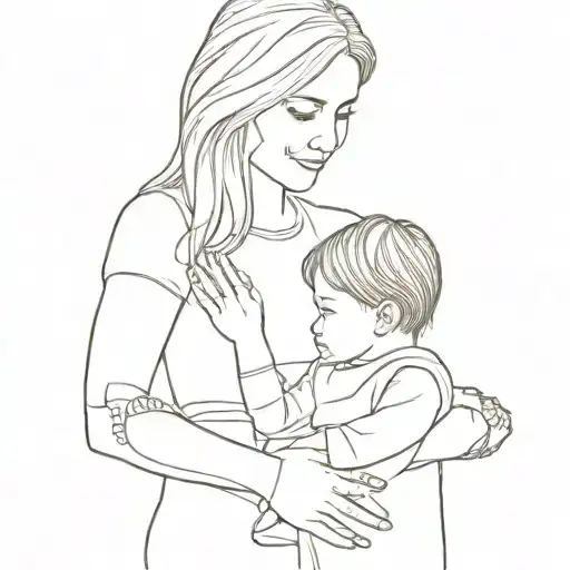 mom with daughter and son in her arm holding tattoo design idea