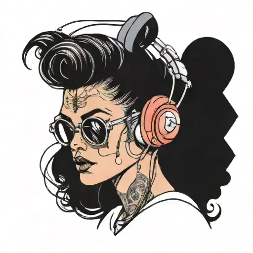 cyberpunk woman tattoos headphones rave music cables sexy sunglasses tattoo design idea