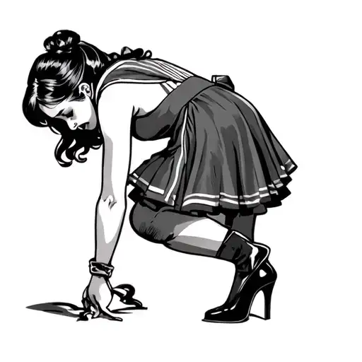 kinky tattoo of woman in schoolgirl costume bending over getting spanked tattoo design idea