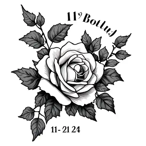 Rose and ivy vines and birthdate 11-21-24 tattoo design idea