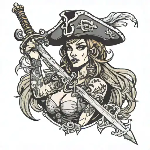 maraudar pirate girl with sword tattoo design idea