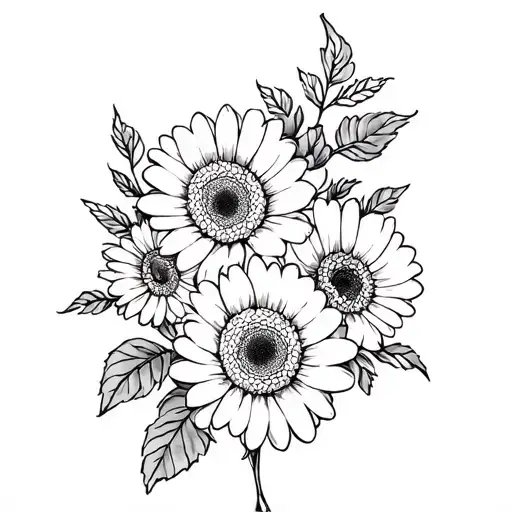 black and white gerberas and roses intertwined tattoo design idea