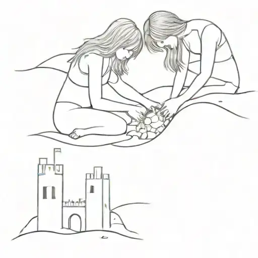 two girls making a sandcastle tattoo design idea
