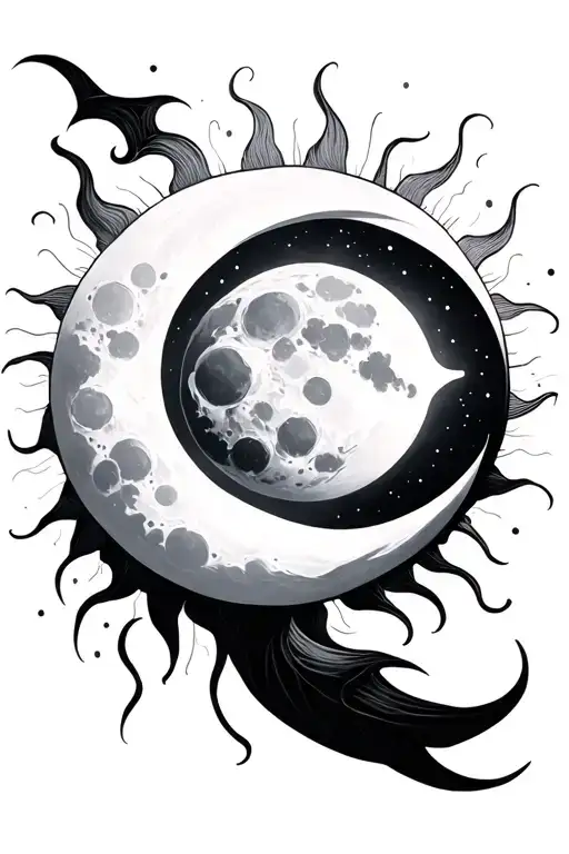 sun, moon surrounded tattoo design idea
