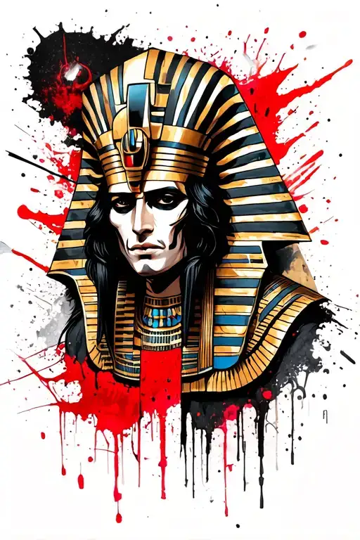 Egyptian inspired Alucard with hieroglyphics and incorporate elements of Egyptian pyramids and anhks. tattoo design idea
