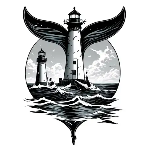 whale tail anchor and lighthouse tattoo design idea