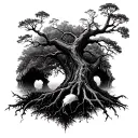 world tree with an upside down dead tree tattoo design idea