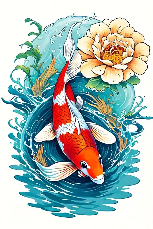 "Life's Good" koi fish swimming tattoo design idea