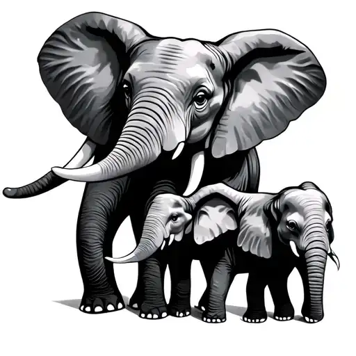 mama elephant and 2 baby elephant tattoo design idea