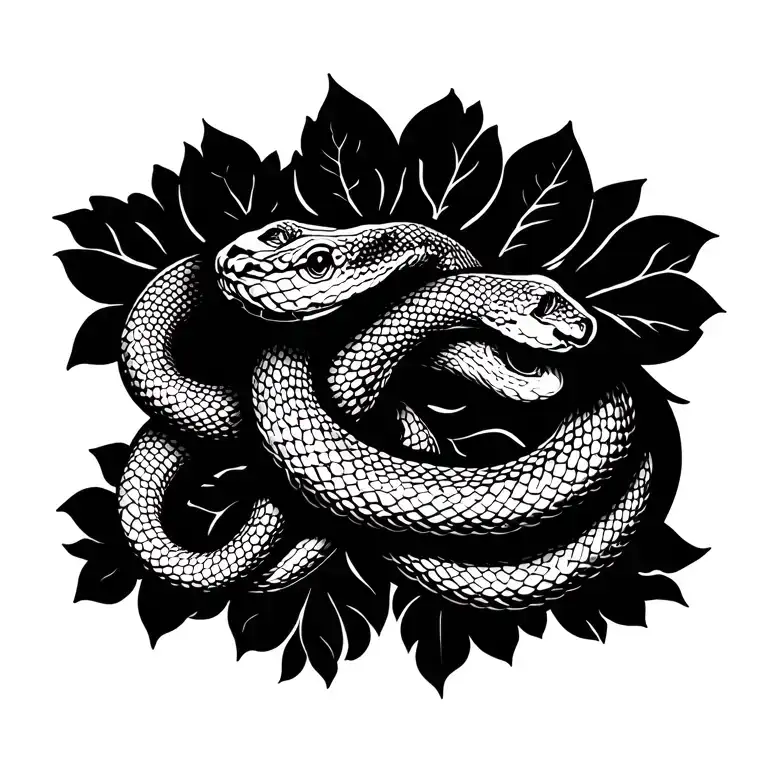 negative space floral with snake intertwined tattoo design idea