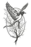 magpie burning forest tattoo design idea
