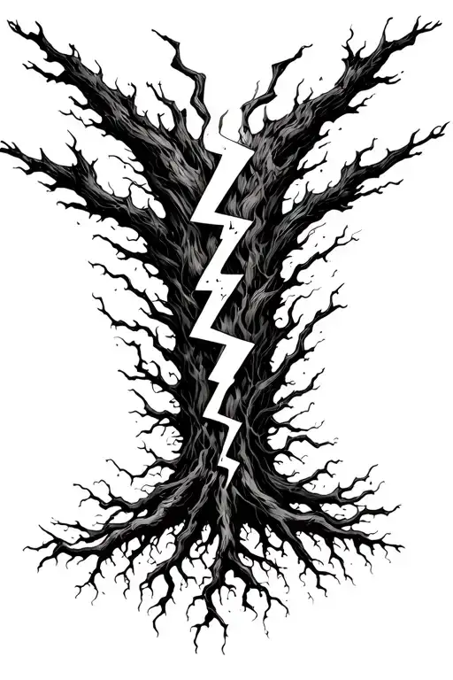 Black lightning bolts striking like roots tattoo design idea