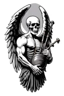 winged muscular skeleton playing bagpipes tattoo design idea