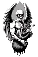 winged muscular skeleton playing bagpipes tattoo design idea