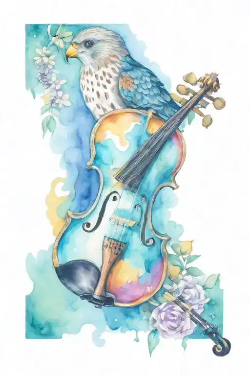 Violin and Kestrel falcon tattoo design idea