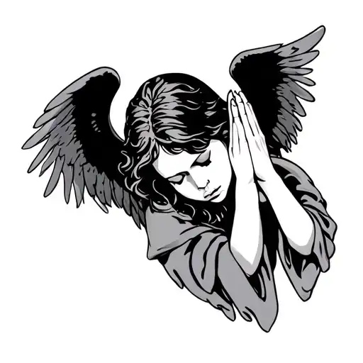 sad Angel praying hands holding tattoo design idea