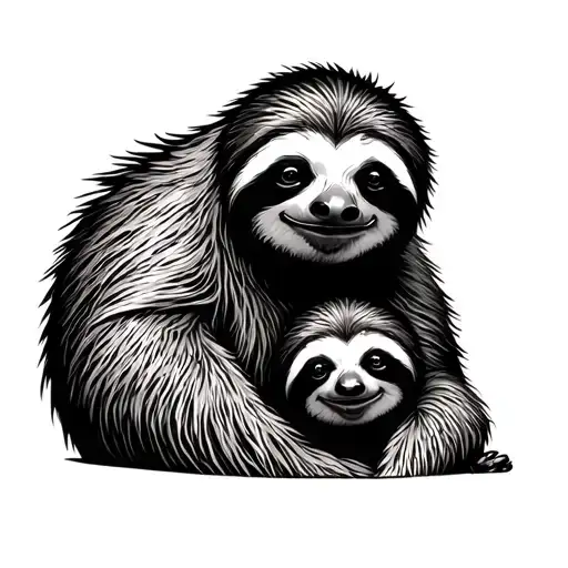 mama and baby sloth tattoo design idea