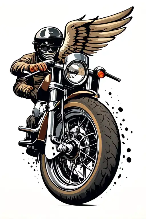 “MOTOR” MOTOR CYCLE. TATTOO MOTORCYCLE WHEEL AND WINGS backwards fast movement tattoo design idea