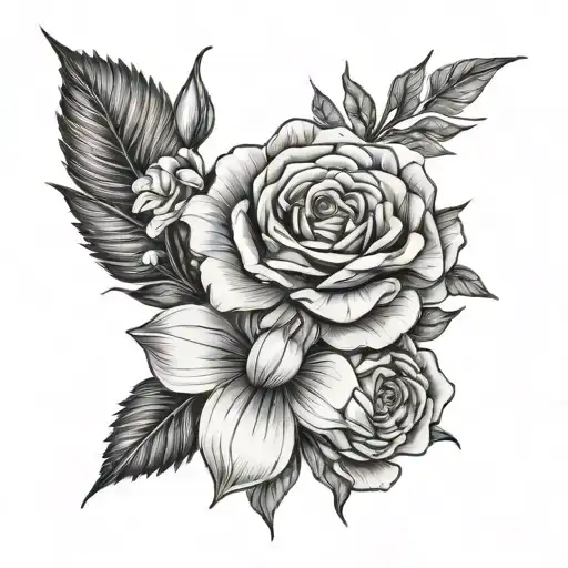 Rose, Gladiolus, Aster, Cosmos, Chrysanthemum tattoo design idea