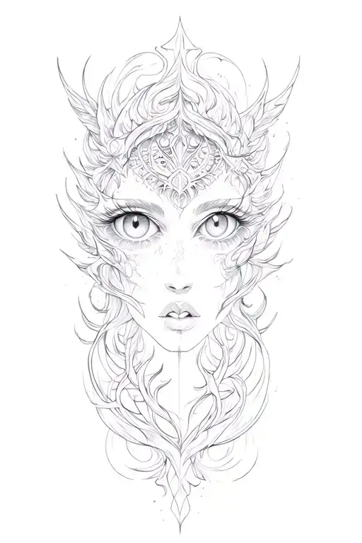 Creative mythical grey and black full of eyes tattoo design idea