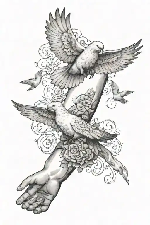 A full sleeve forearm tattoo featuring doves and sheep, symbolizing peace and humility. With African American Aspects tattoo design idea