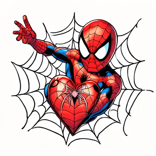 "ming lee " spider-man  with a web heart tattoo design idea