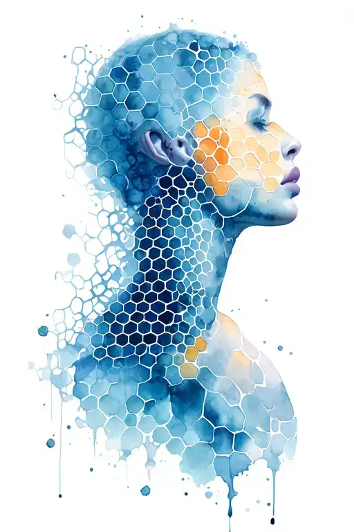 honeycombs from neck to elbow crumbling into a matrix tattoo design idea