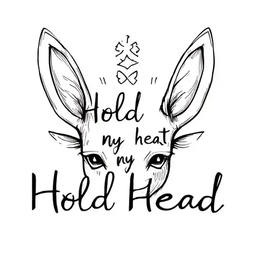 "Hold my heat, hold my head " matching donkey ears tattoo. with quote small fancy writing under the ears tattoo design idea