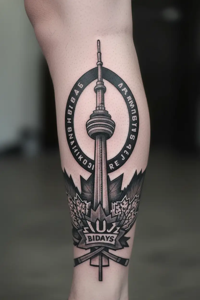 Toronto maple leafs Toronto BlueJays and Toronto Raptors arm sleeve with the cn tower tattoo design idea