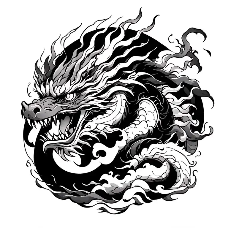 The Chinese dragon soars into the sky, clouds and mist surround themselves, its momentum is like thunder, majestic and majestic, showing its kingly style with its teeth and claws, shaking the world, and swallowing mountains and rivers. It is the incarnation of power and honor tattoo design idea