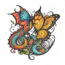 a dragon and butterfly cover a rectangle cuz there I'm gona put my girls eys tattoo design idea