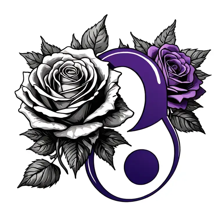 purple roses and a semicolon incorporated tattoo design idea