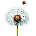 colorful detailed ladybug floating on a white dandelion seed tattoo design idea