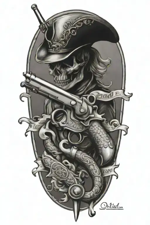 don't tread on me flintlock hessian dragoon pistol tattoo design idea