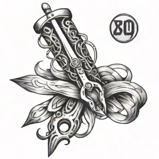 scissors cut trough ribbon forearm tattoo design idea