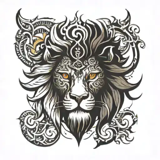 the sun with male fierce lion eyes looking tattoo design idea