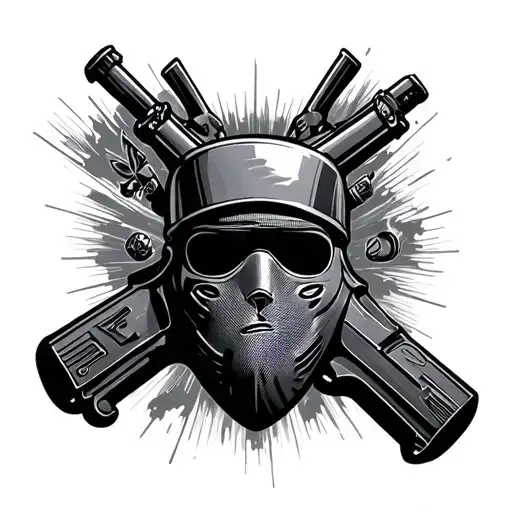 Ski Mask With Gun tattoo design idea
