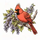 cardinal bird on a wisteria branch  tattoo design idea