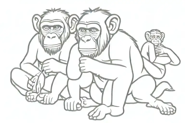 one-lined aesthetic drawing of the 3 wise monkeys tattoo design idea