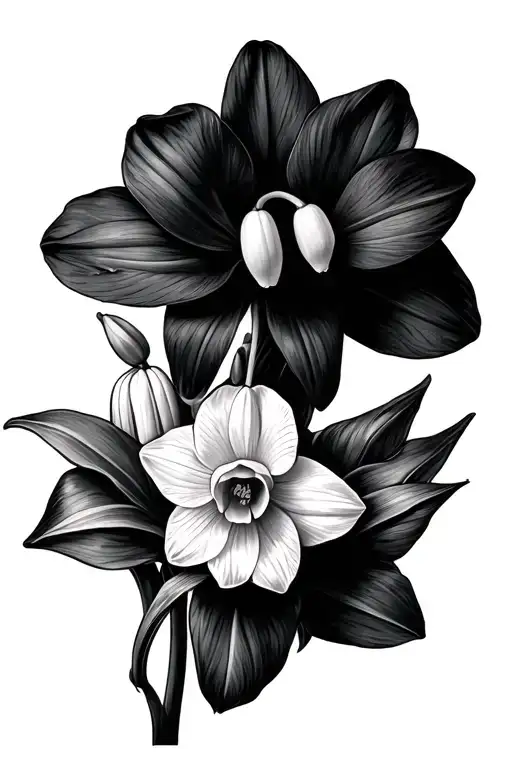 british daffodil lily of valley tattoo design idea