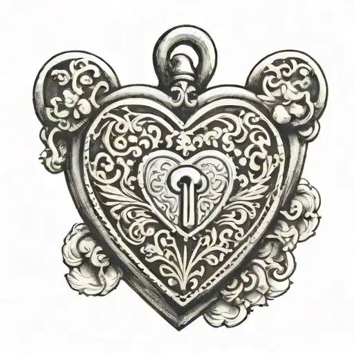 locket antique heart shaped lock tattoo design idea
